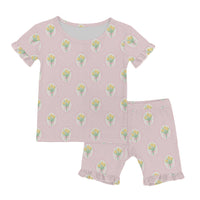 Fancy Tulips (Cottage Pink) Two Piece PJs with Ruffles