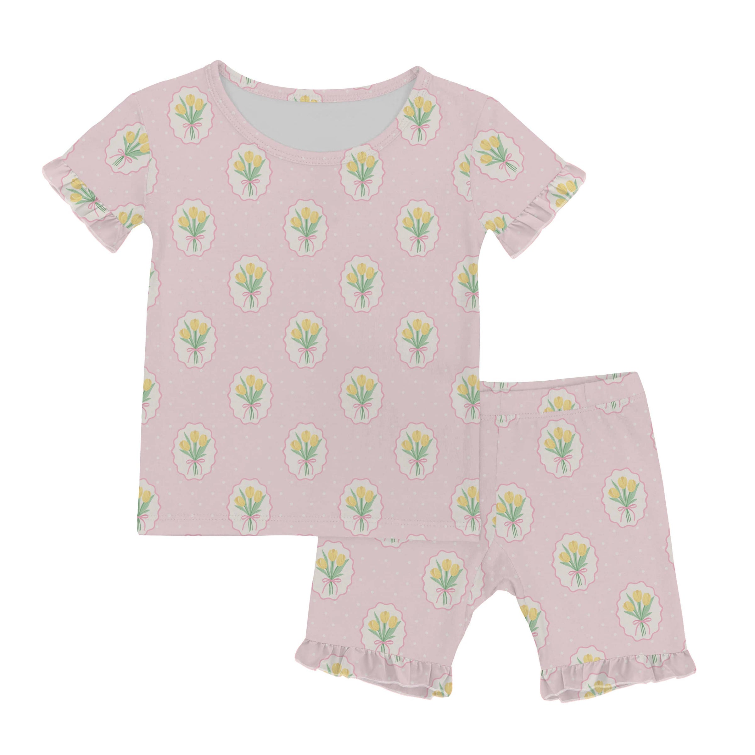 Fancy Tulips (Cottage Pink) Two Piece PJs with Ruffles