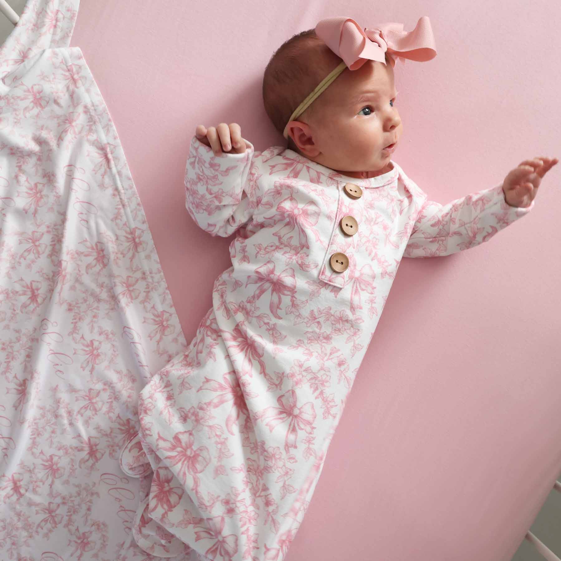 Fancy Frills Newborn Baby Knot Gown & Hat Set