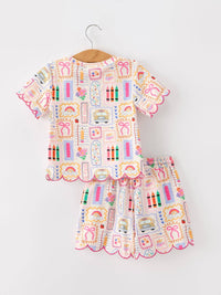 Back to School Print Scallop Short Set