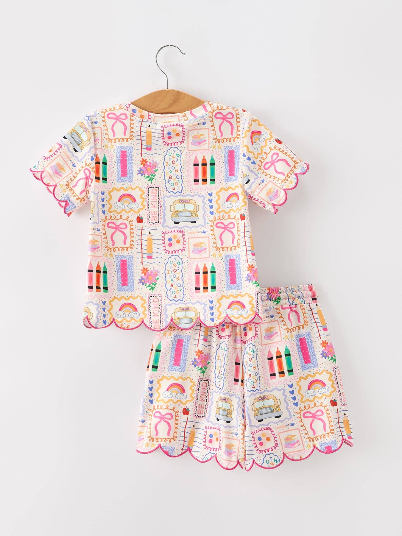 Back to School Print Scallop Short Set