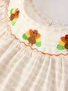 Plaid Turkey Embroidery Smocked Dress