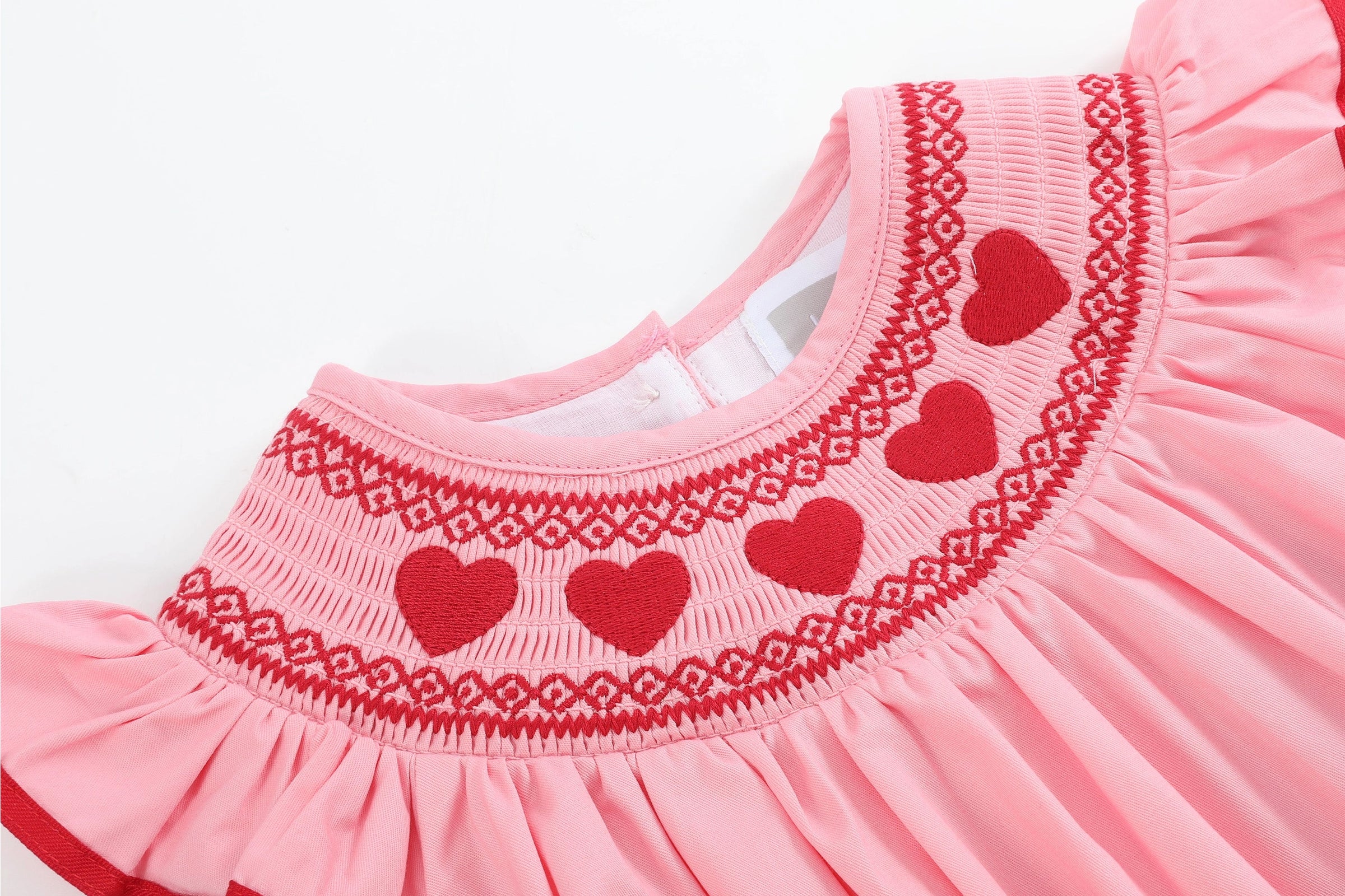 Pink Hearts Valentine Smocked Romper