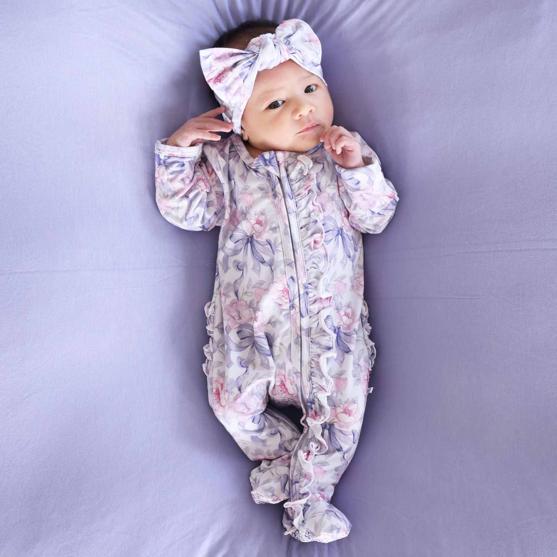 Leighton's Lavender Ruffle Zipper Footie