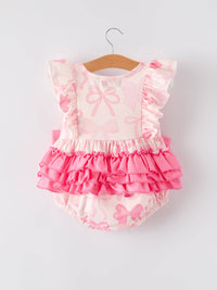 Pink Bow Print Romper