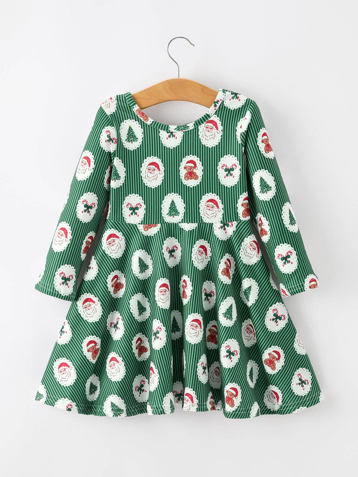Christmas Santa & Green Holiday Print Twirl Dress
