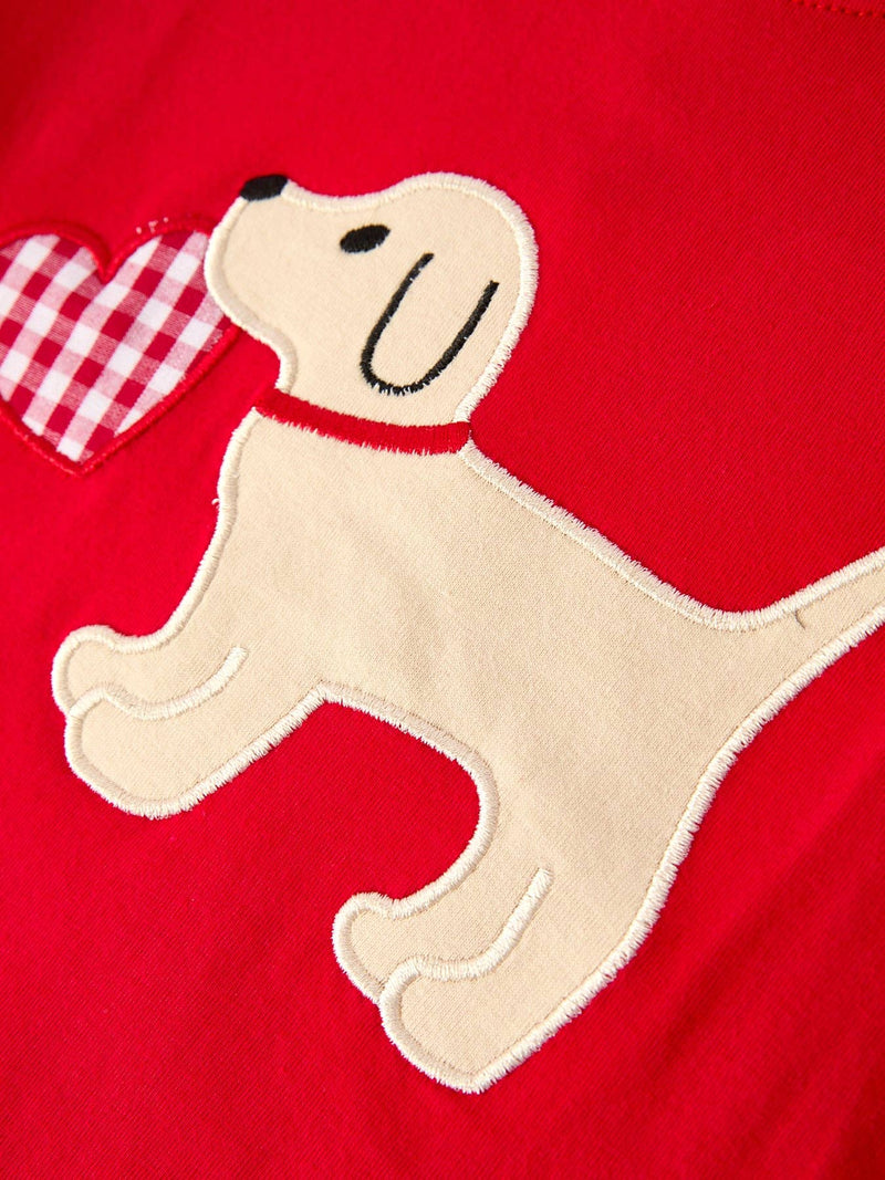 Valentine Applique Heart Dog Plaid Boy's Set