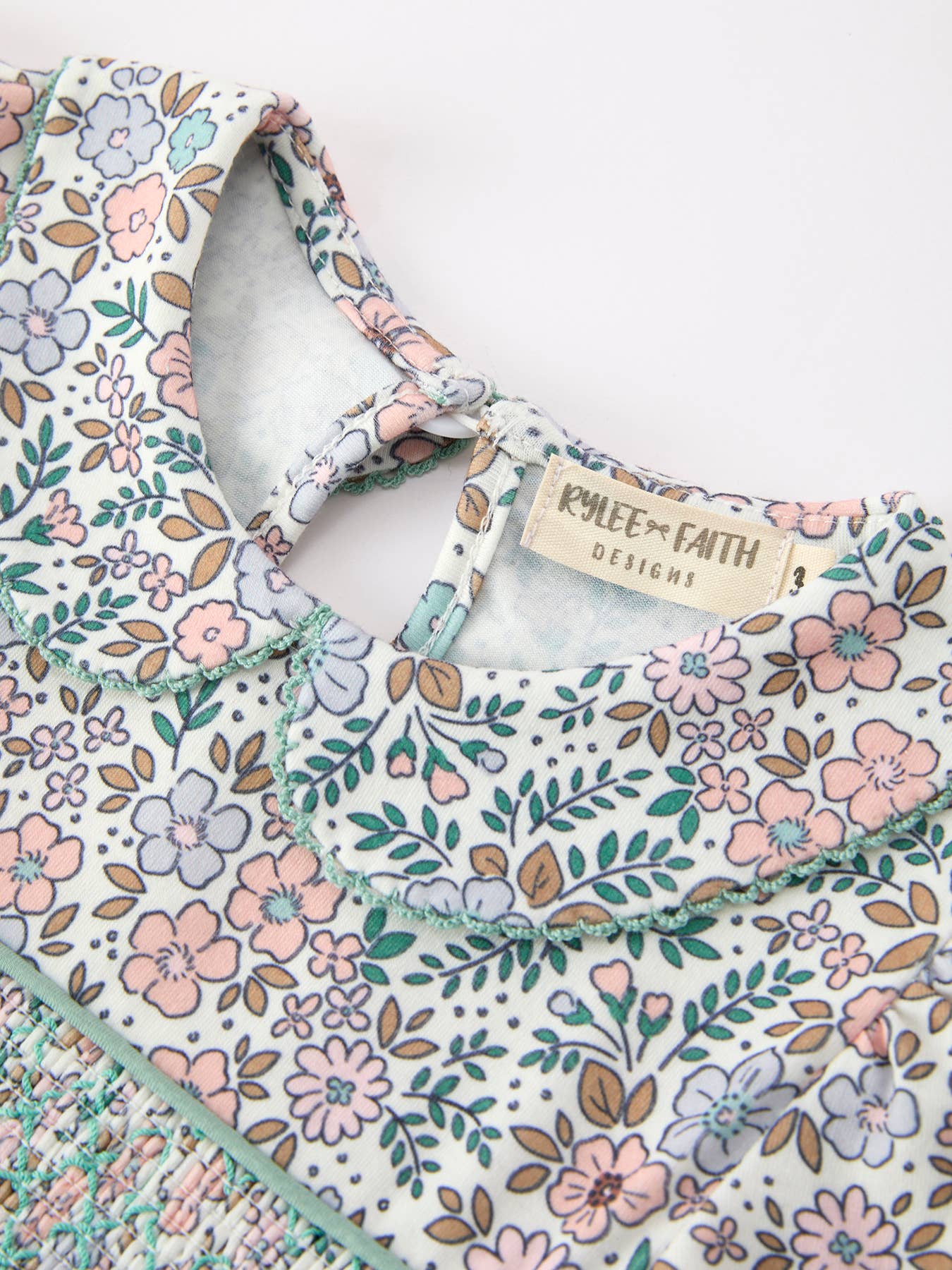 Sage Green Bow Floral Smocked Dress