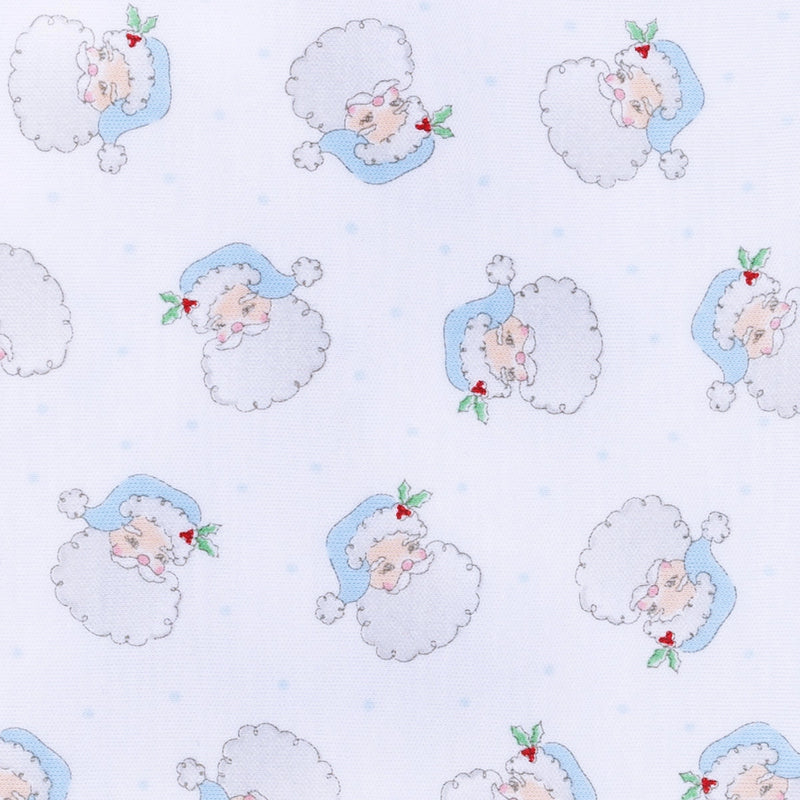 Santa Baby Print Ruffle Zip Footie - Light Blue