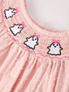 Pink Ghost Embroidery Smocked Dress