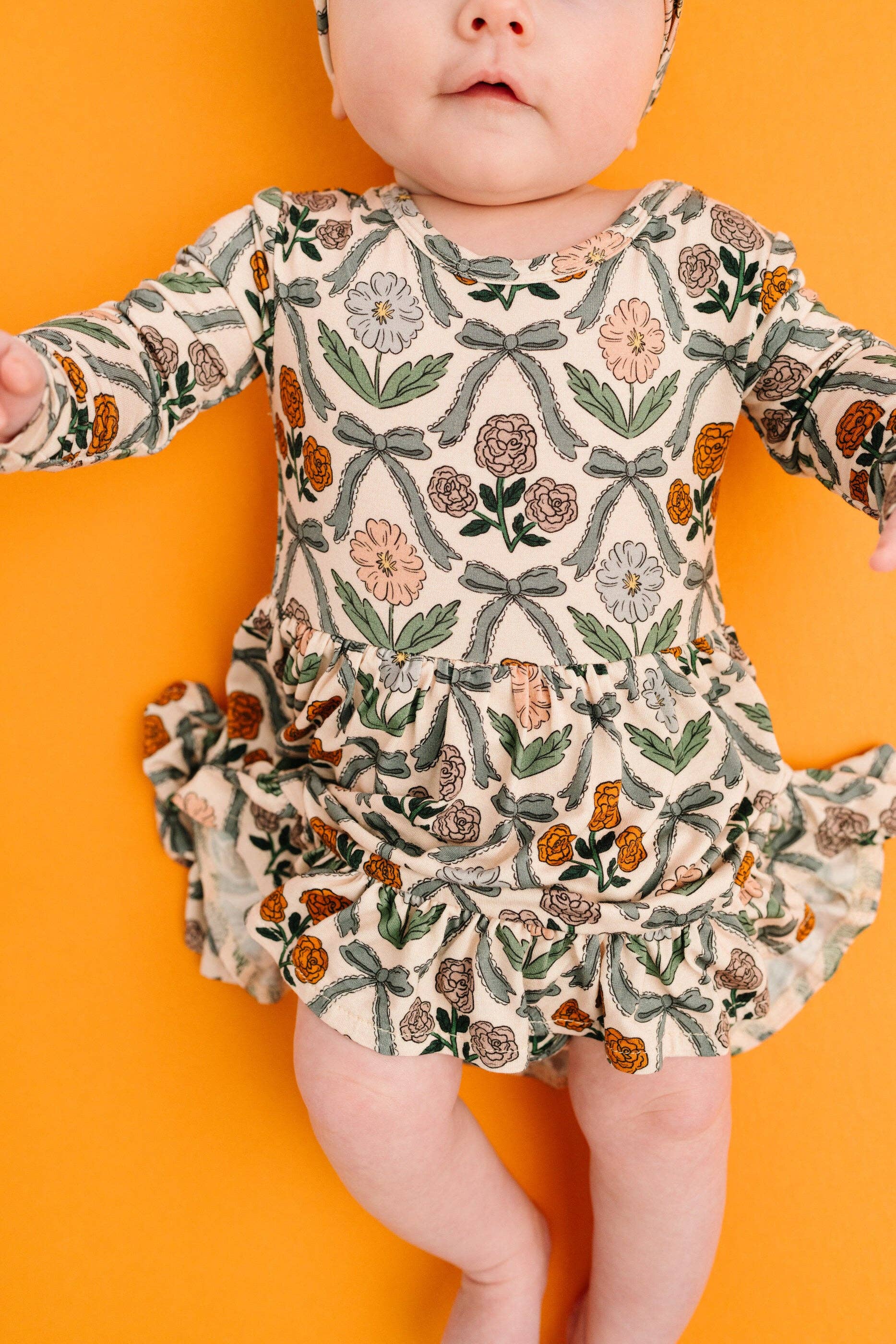 Cottage Bow Long Sleeve Bodysuit Bamboo Dress