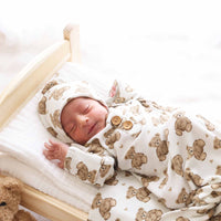 Beary Sweet Bamboo Waffle Newborn Baby Knot Gown & Hat Set