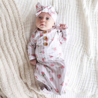 Rosy & Cozy Newborn Baby Knot Gown & Hat Set