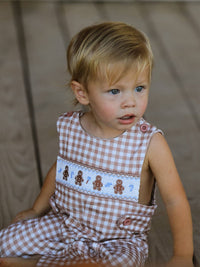 Christmas Plaid Gingerbread Romper