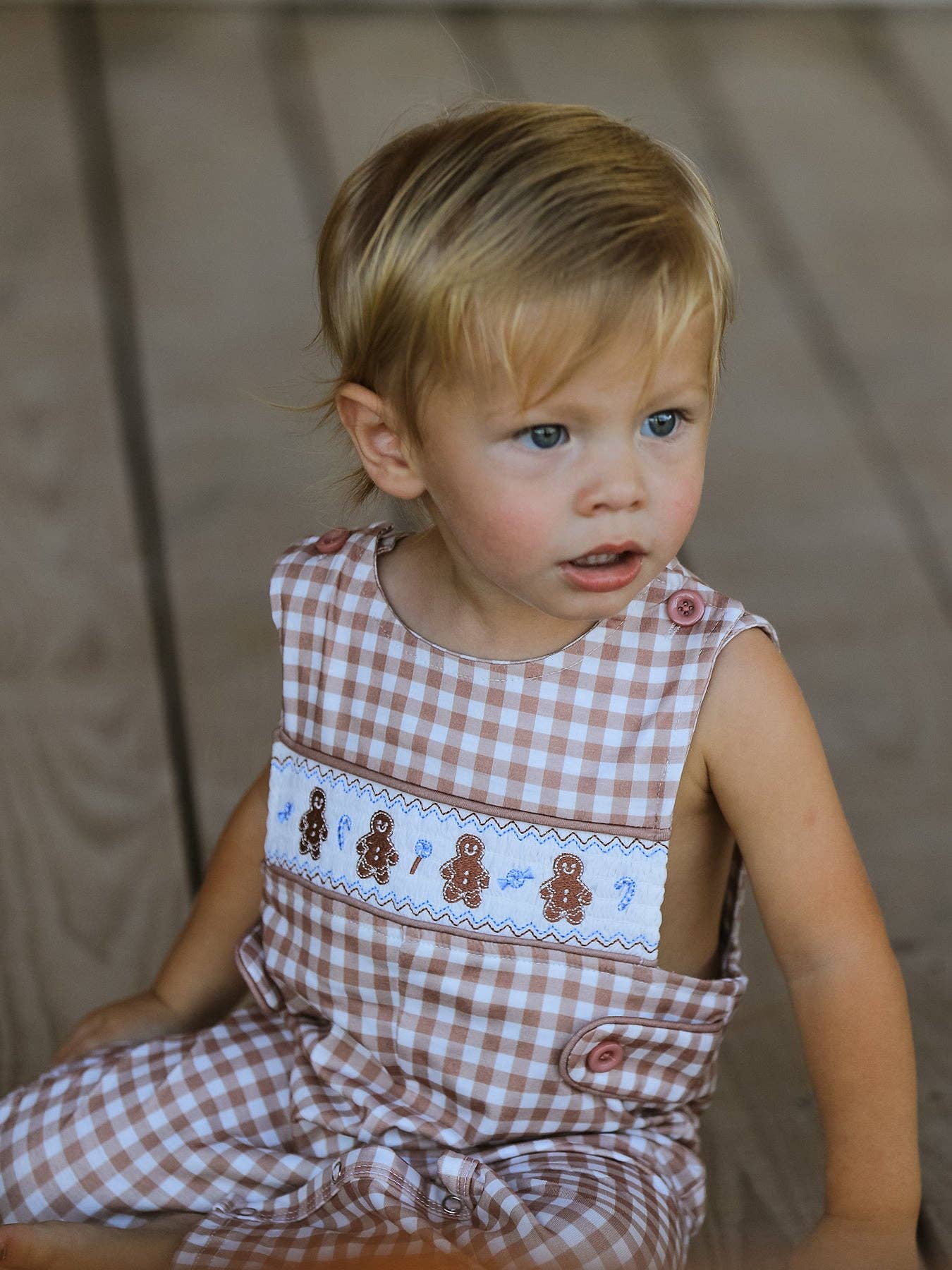 Christmas Plaid Gingerbread Romper