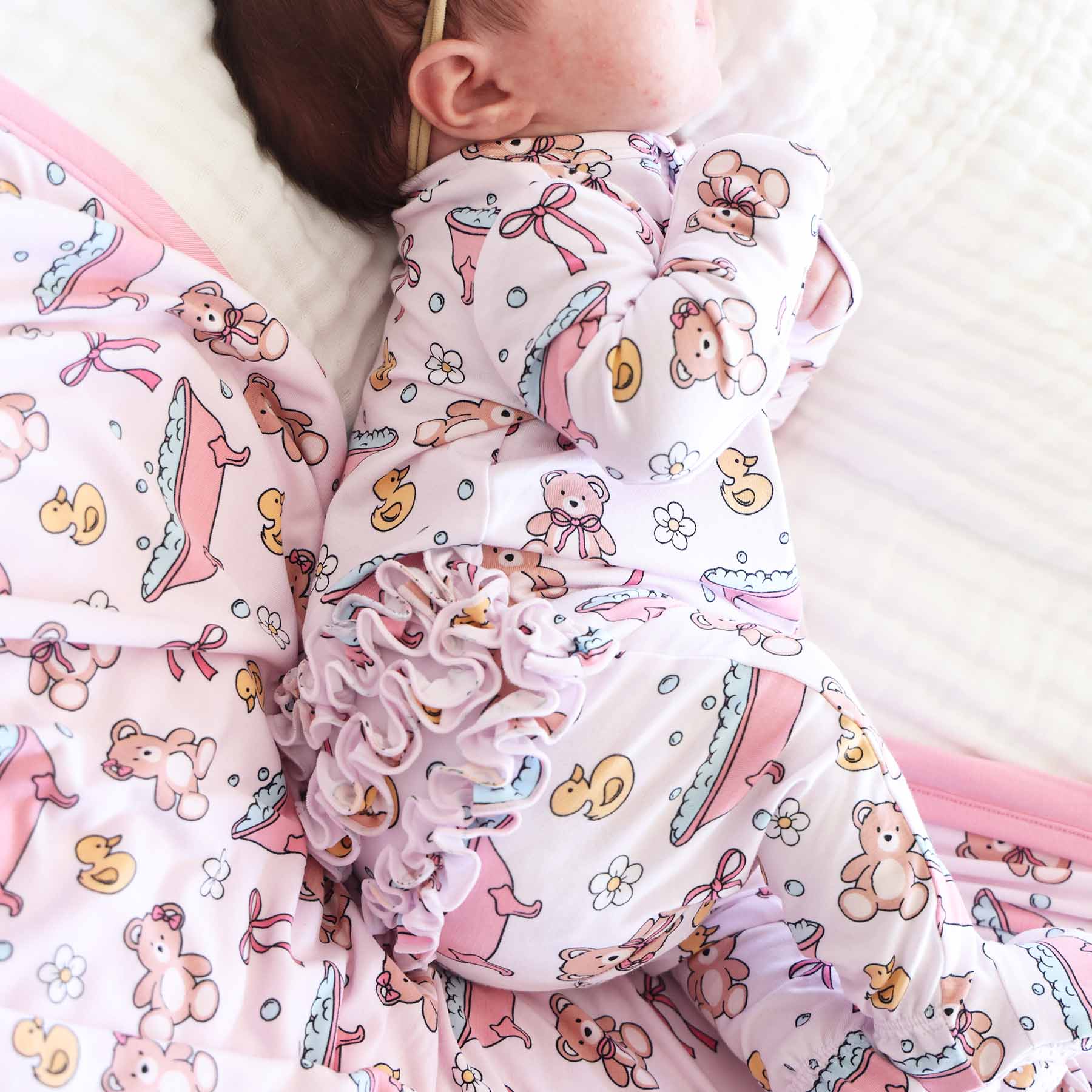 Bathtime Besties Ruffle Zipper Footie | Pink