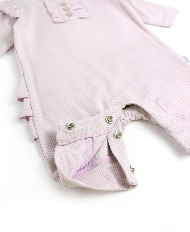 Lavender Knit Ruffle Henley Jumpsuit