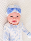 Periwinkle Blue Butterfly Garden Toile Ruffle Gown & Hat Set