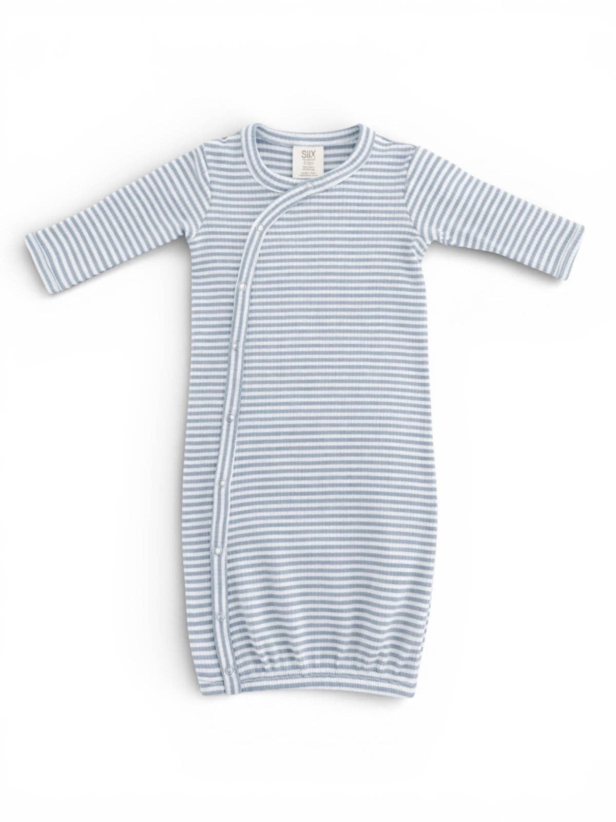 Dusty Blue Stripe / Ribbed Gown + Hat Set