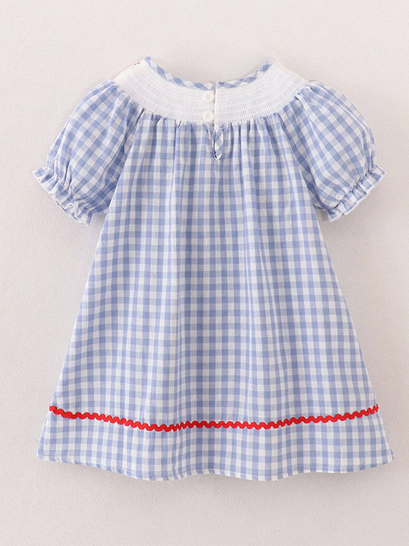 Back to School Smocked Pencil Apple Plaid Dress