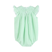 Green Seersucker Easter Bunny Smocked Flutter Romper