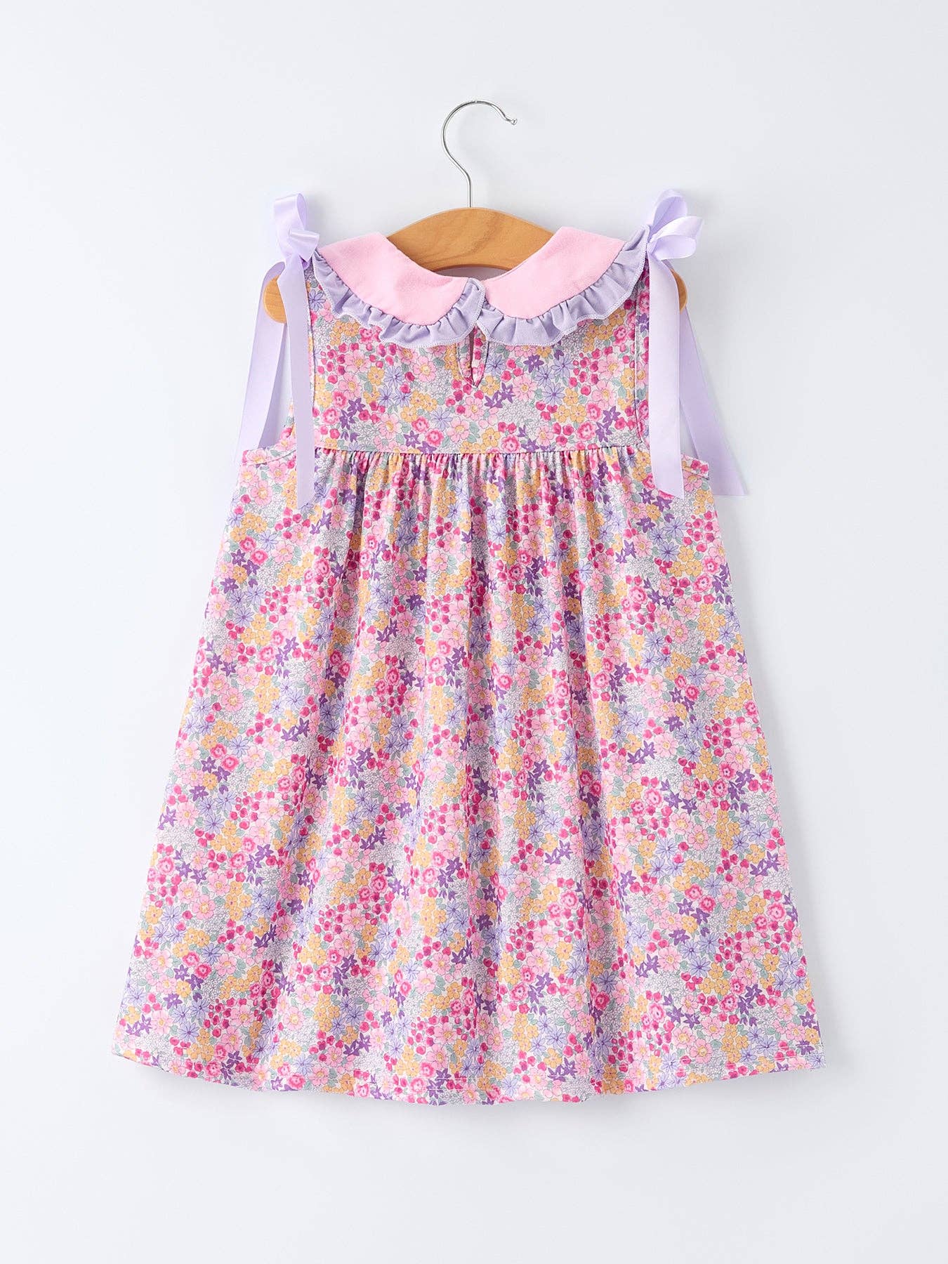Spring Floral Bow Ruffle Dress