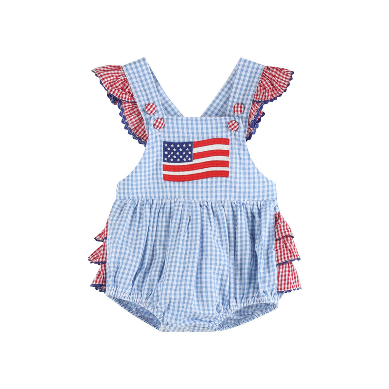 Red White and Blue Seersucker Gingham American Flag Bubble