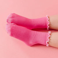 Ribbed Lettuce Trim Midi Socks - Taffy