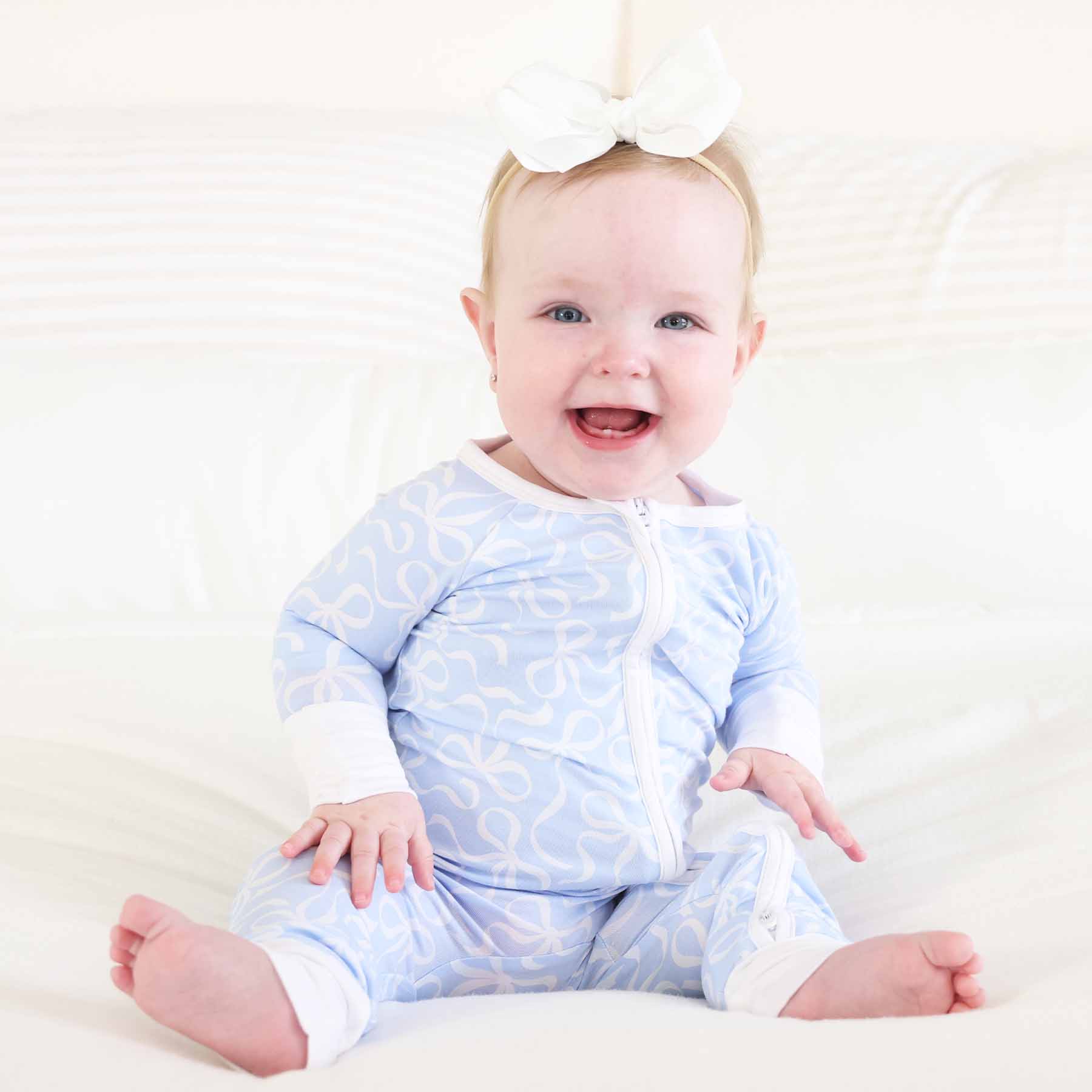Blue-tiful Bows Convertible Zip Romper