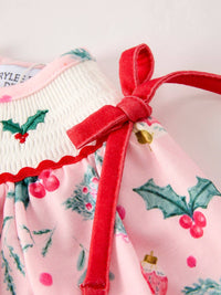 Holly Christmas Embroidery Smocked Bubble
