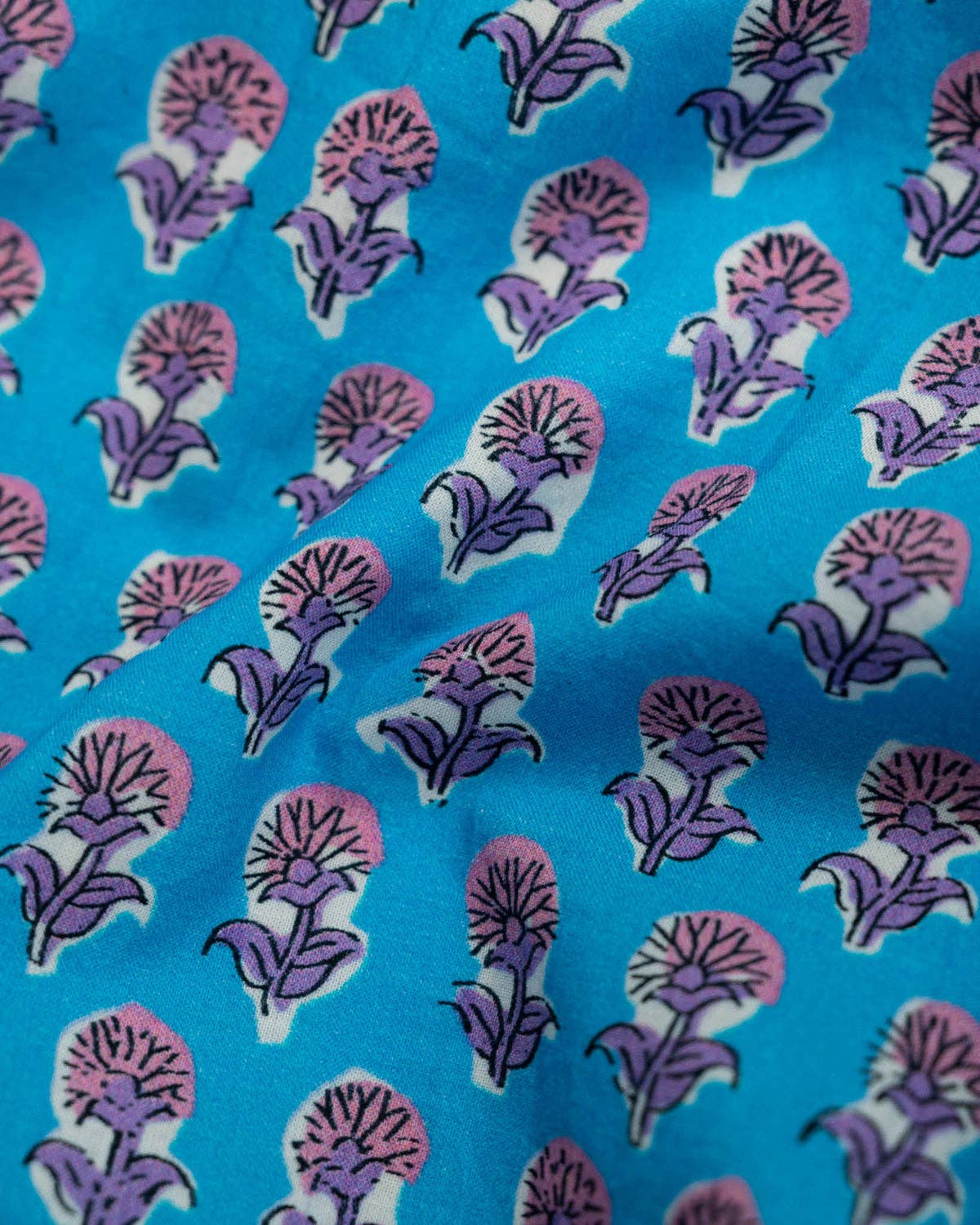 Sky Blue Floral Block Print Dress