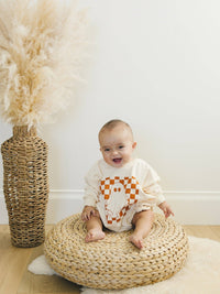 Checkered Ghost Baby Sweatshirt Romper