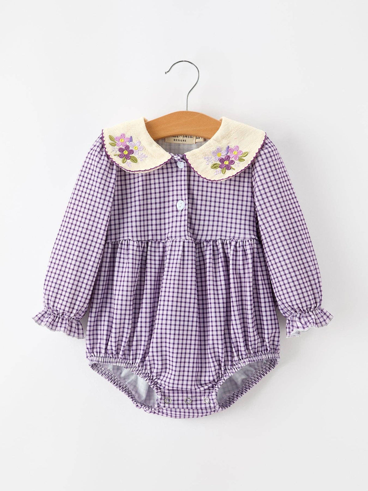 Purple Plaid Floral Collar Bubble Romper