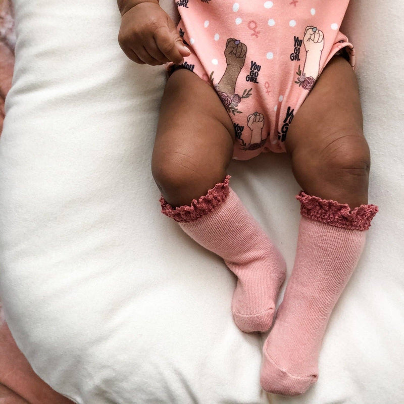 Blush + Mauve Lace Top Knee High Socks