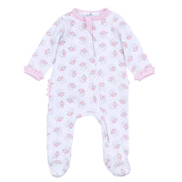 Santa Baby Print Ruffle Zip Footie - Pink