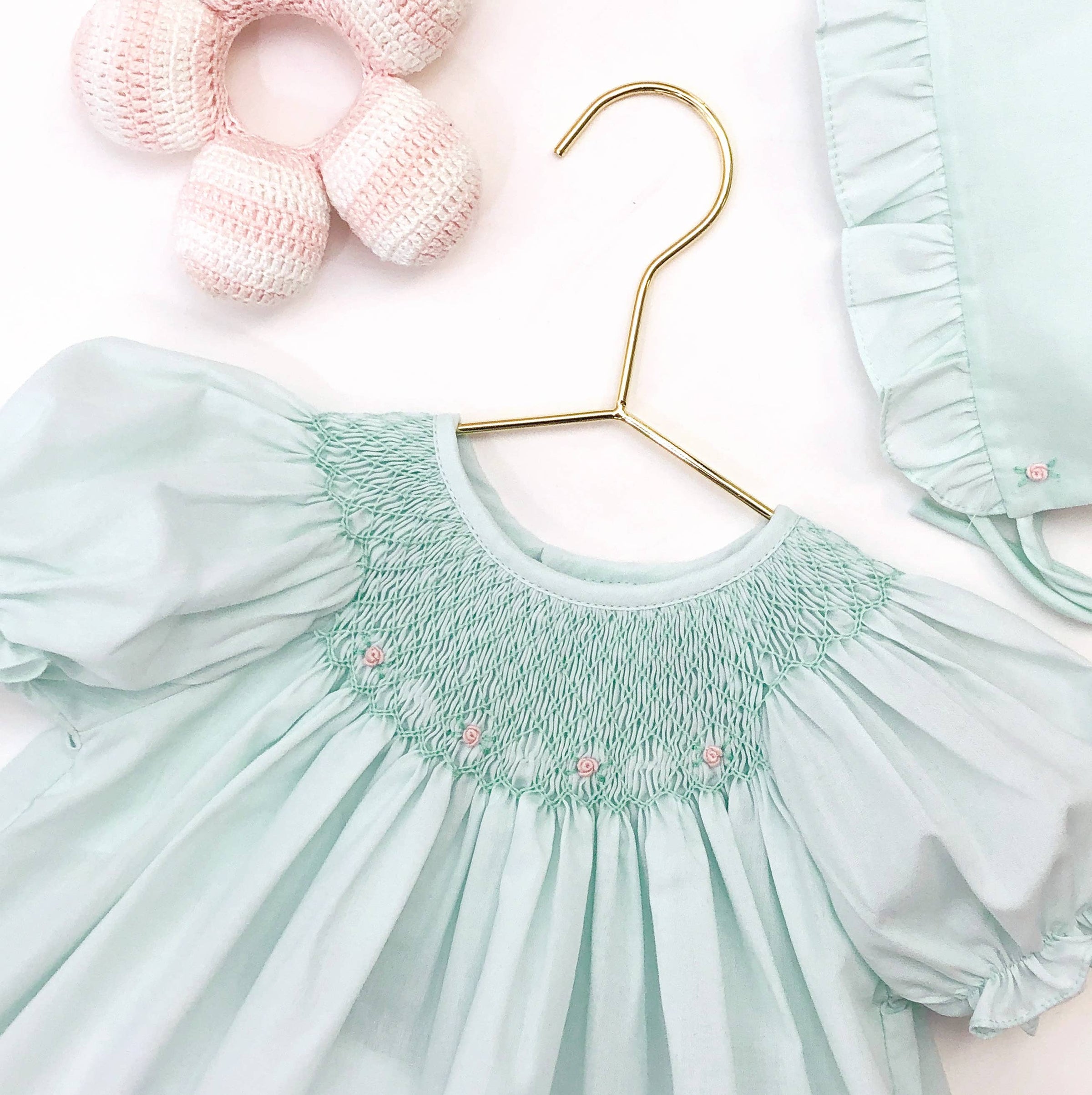 Smocked Daygown with Raglan Embroidery - Mint