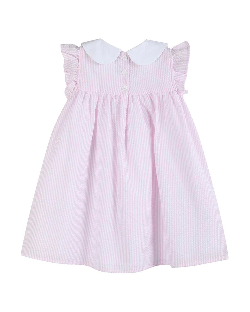 Pink Seersucker Easter Bunny Ruffle Dress