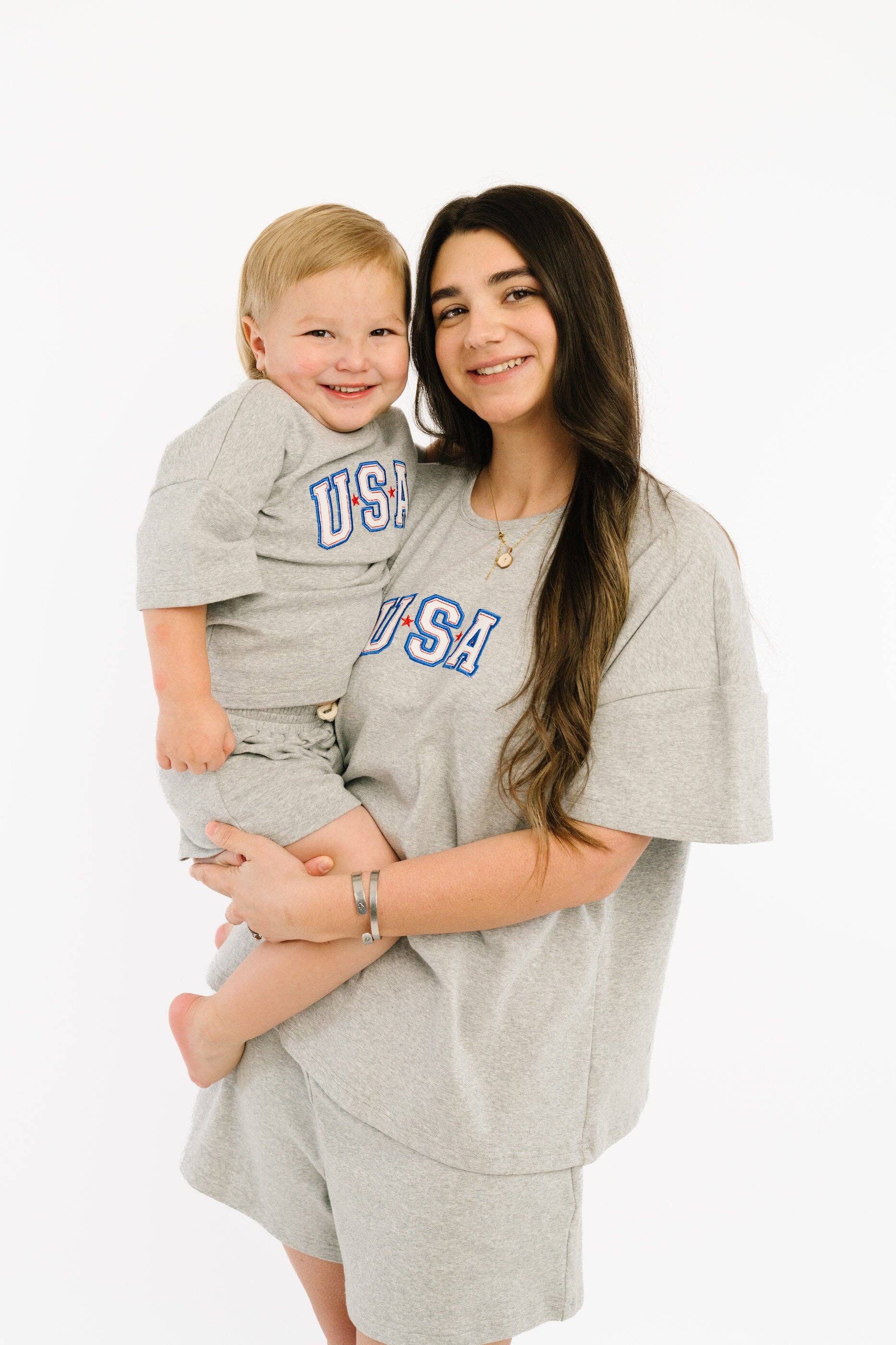 Gray USA Embroidered Slouchy Set
