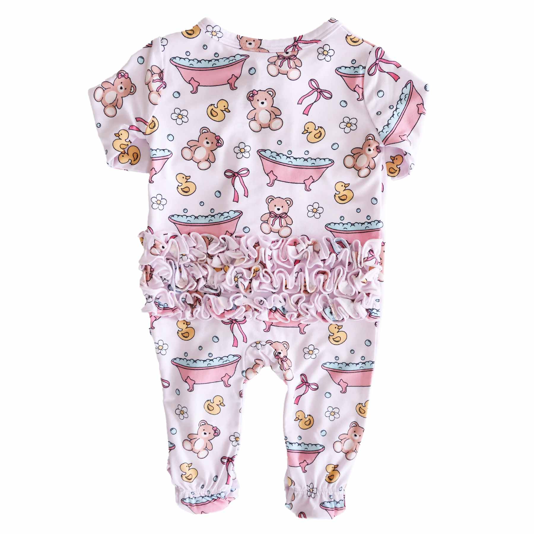 Bathtime Besties Ruffle Zipper Footie | Pink
