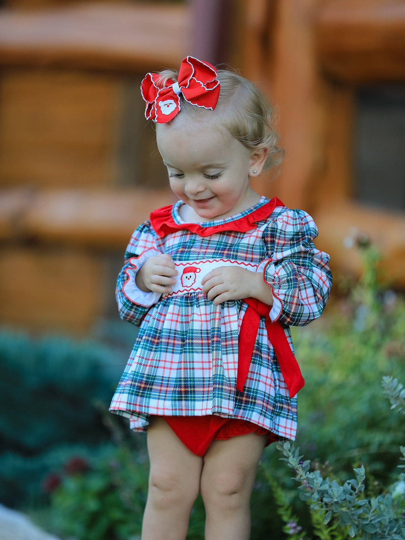 Christmas Plaid Smocked Bloomer Set