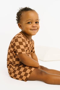 Espresso Checkered Bamboo Shorts Set
