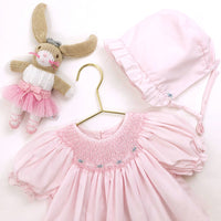 Smocked Daygown with Raglan Embroidery - Pink