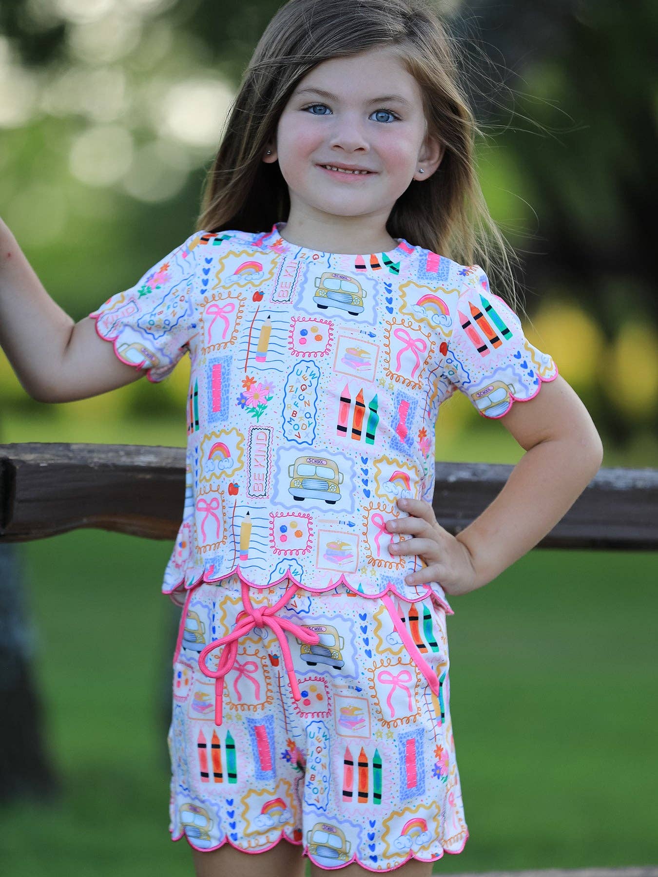 Back to School Print Scallop Short Set