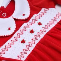 Eve Classics Smocked Long Sleeve Girl Bubble - Red