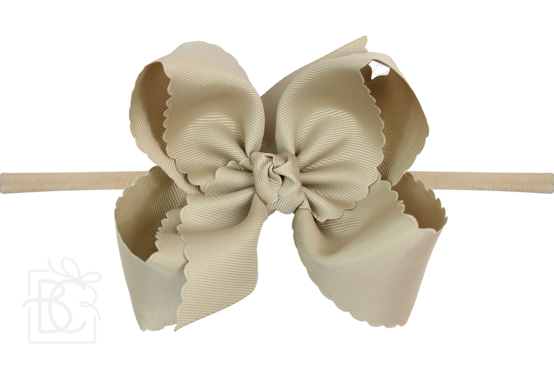 Nylon Headband w/ Scalloped Bow (Mult. Colors)