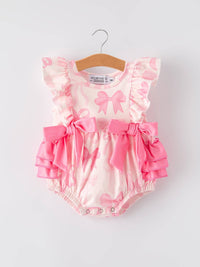 Pink Bow Print Romper