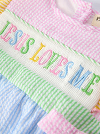"Jesus Loves Me" Embroidered Girls Romper