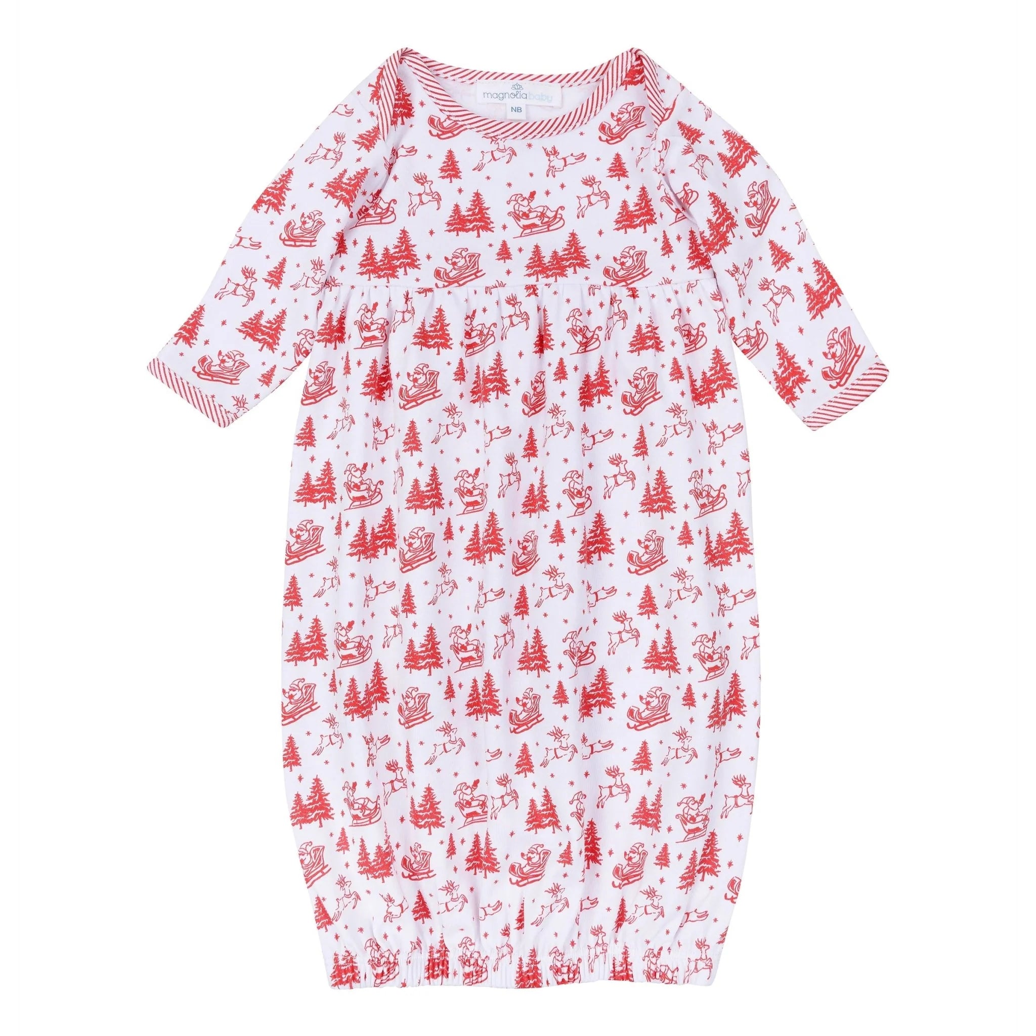 Holiday Toile Gathered Gown - Red
