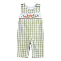 Sage Green Gingham Pumpkin Smocked Overalls