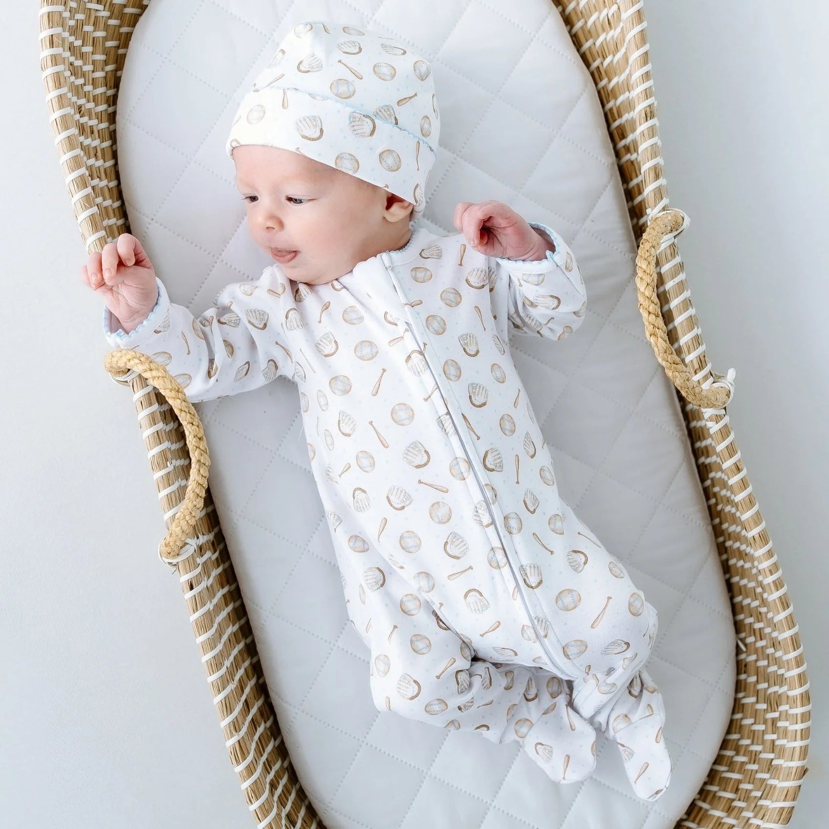 Precious Lil' Sluggers Print Zip Footie - Light Blue